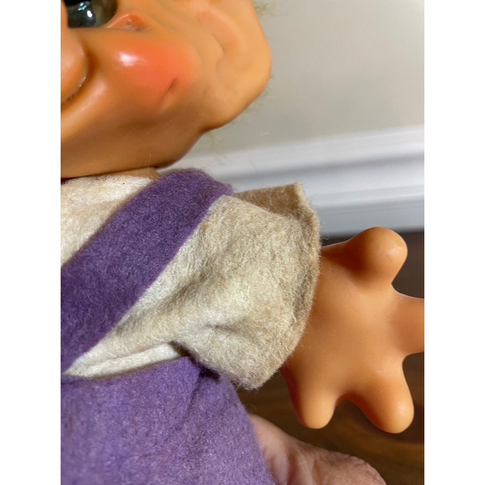 Vintage Troll Doll Yellow Hair Green Eyes Purple Overalls Collectible coin bank - Picture 7 of 10